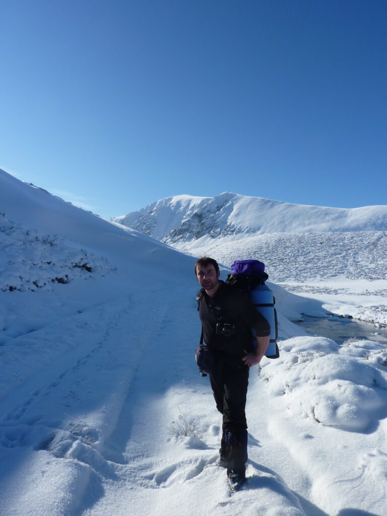 Simon in Glen Einich with Sgoran Dubh Mor in the background