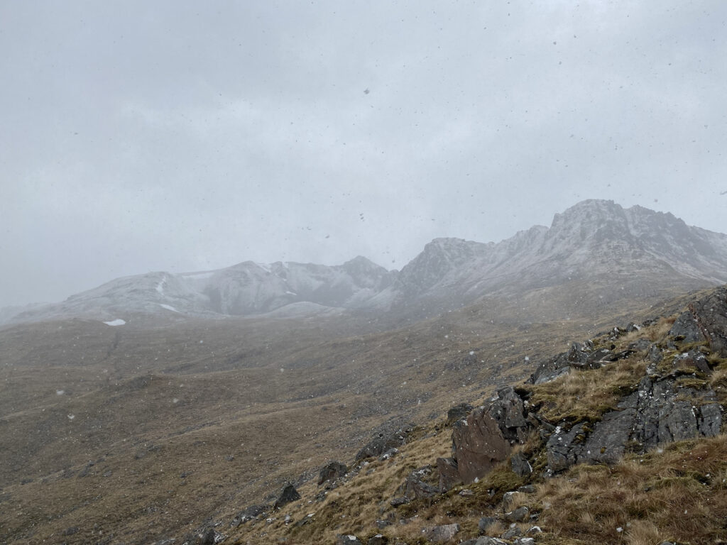 Falling Snow at the Bealach Coire Mhalagain
